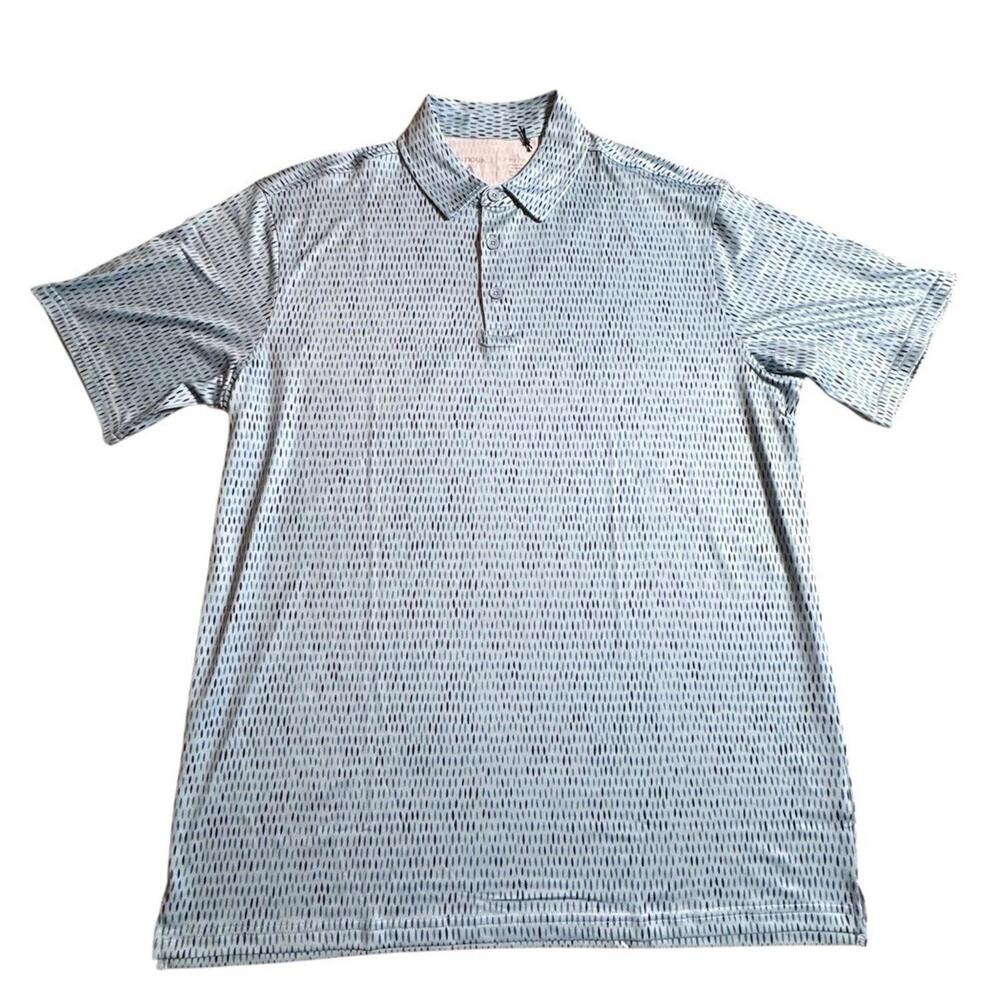 Antigua Men’s Large Stretch Golf Polo Robin’s Egg Blue With Geometric Print New - Picture 2 of 6